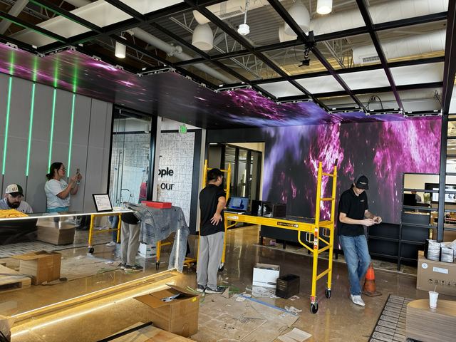 Lobby LED wall during installation